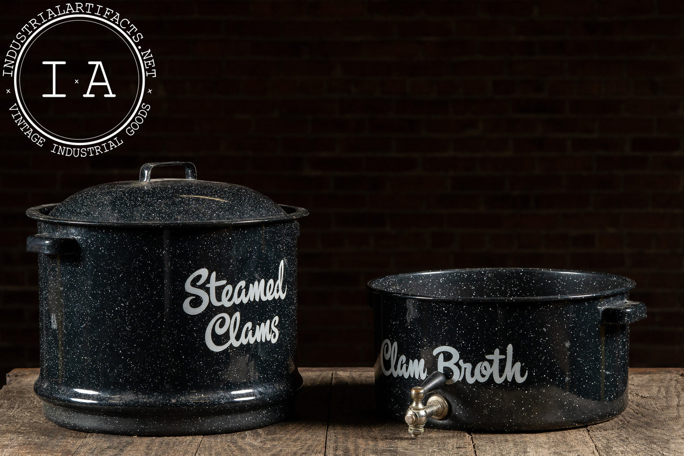 Mid-Century Enamelware Steamed Clams & Broth Pot