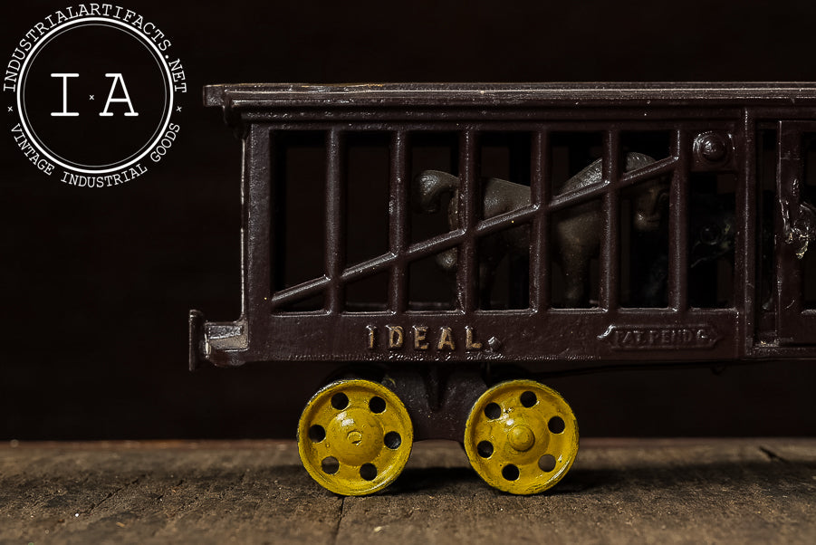 Antique Ideal Cast Iron Railroad Stock Car with Yellow Wheels