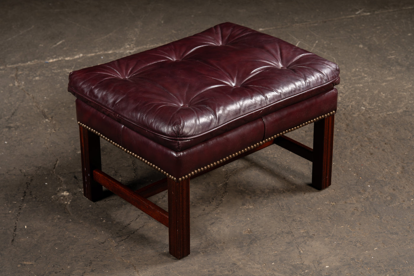 Tufted Leather Wingback Chesterfield Armchair with Ottoman in Oxblood