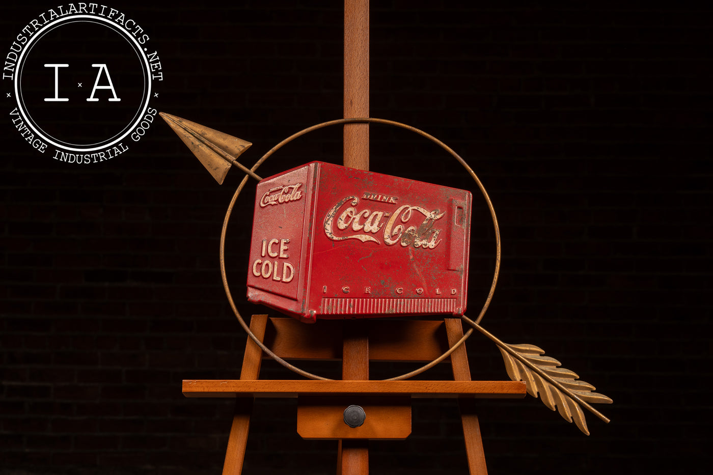 Vintage Figural Coca-Cola Cooler Directional Arrow Sign