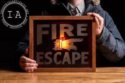 Antique Double-Sided Etched Glass Fire Escape Lighted Sign