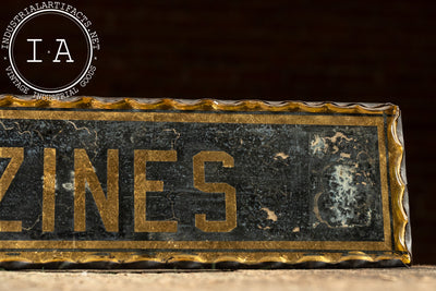 Antique Reverse-Foil Scalloped Glass “MAGAZINES” Rack Sign