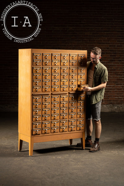 Vintage 72 Drawer Oak Library Card Catalog Cabinet with Writing Surfaces