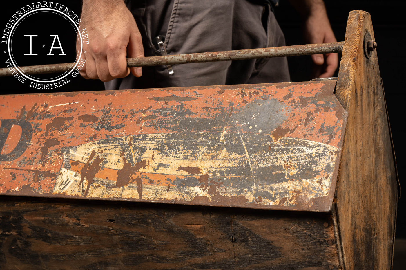 Vintage Folk Art Tin Sign Toolbox