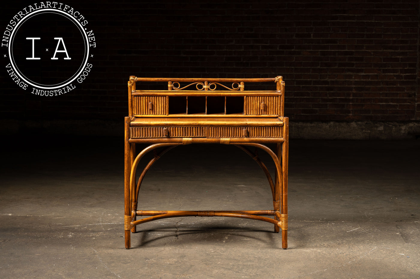 Mid-Century Rattan and Bamboo Stationery Desk and Chair by Lillian Vernon