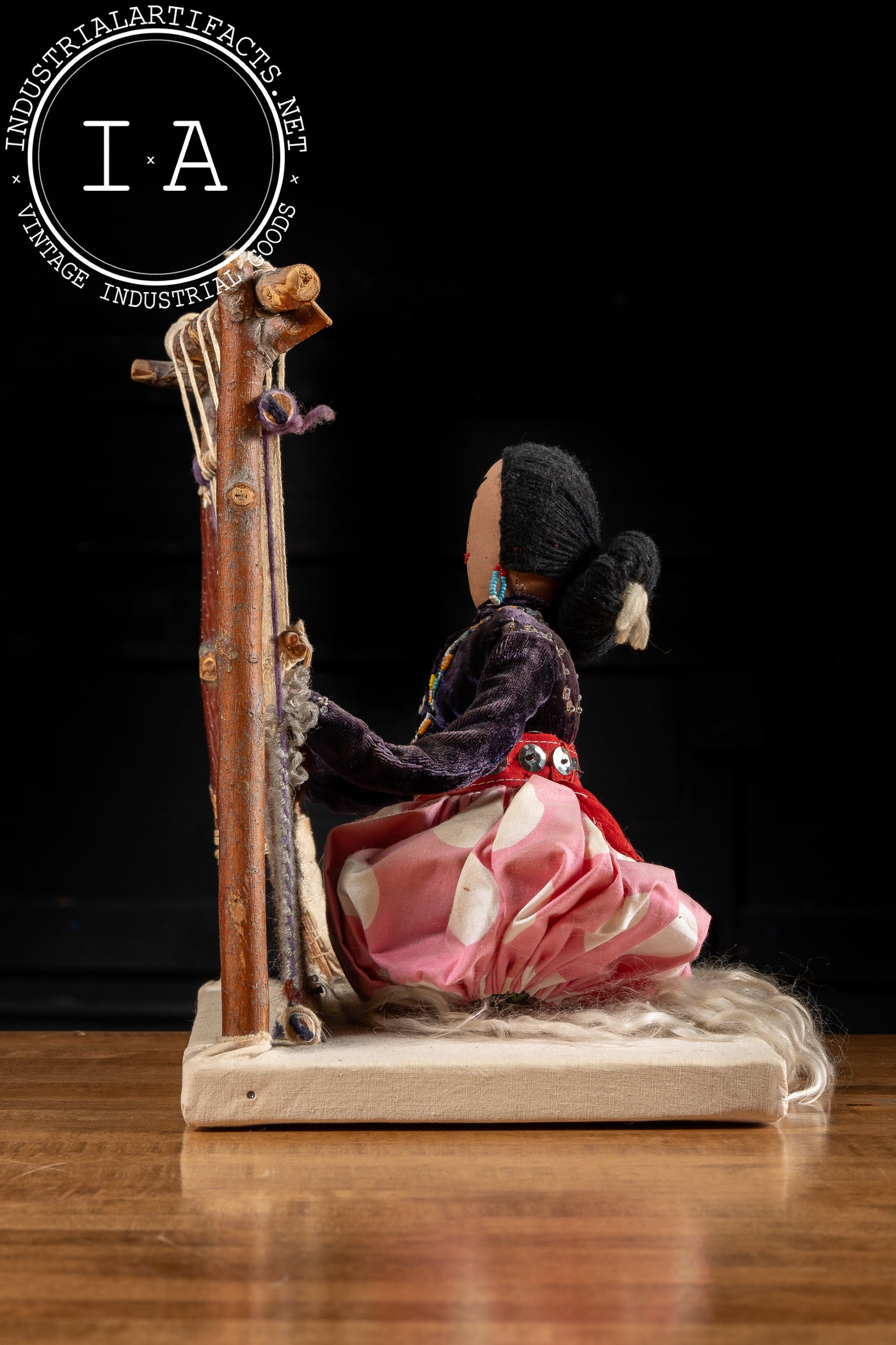 Vintage Indigenous Woman On Loom Sculpture
