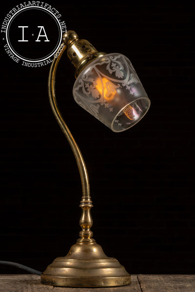 Early 20th Century Brass Table Lamp w. Frosted Shade