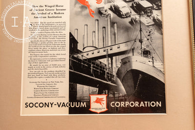 c. 1930 Framed Socony Vacuum Pegasus Flies Again Ad