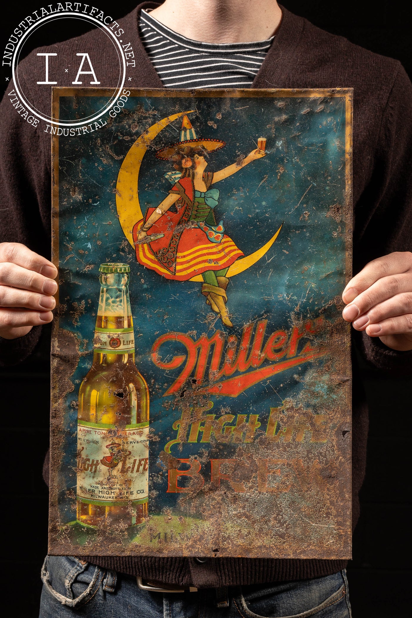 Early High Life Girl in the Moon SST Advertising Sign