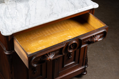 Late 19th Century Eastlake Victorian Walnut Commode Wash Stand with Marble Top