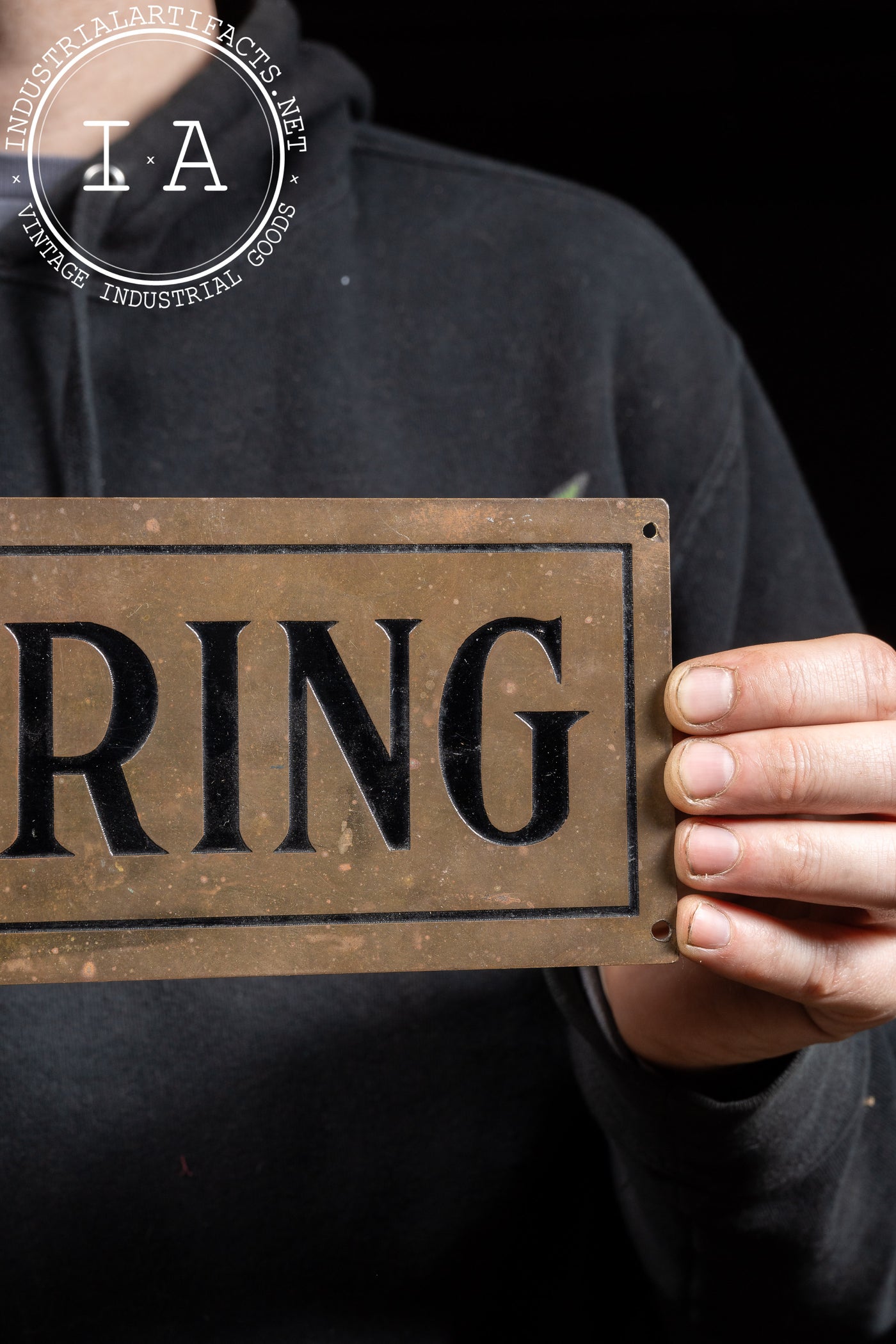 Antique “Repairing” Debossed Brass Sign