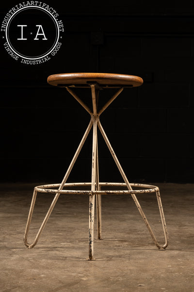 Mid-Century Iron and Oak Barstool with Upholstered Cushion