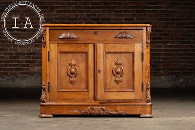 Antique Carved Wooden Lowboy Storage Cabinet