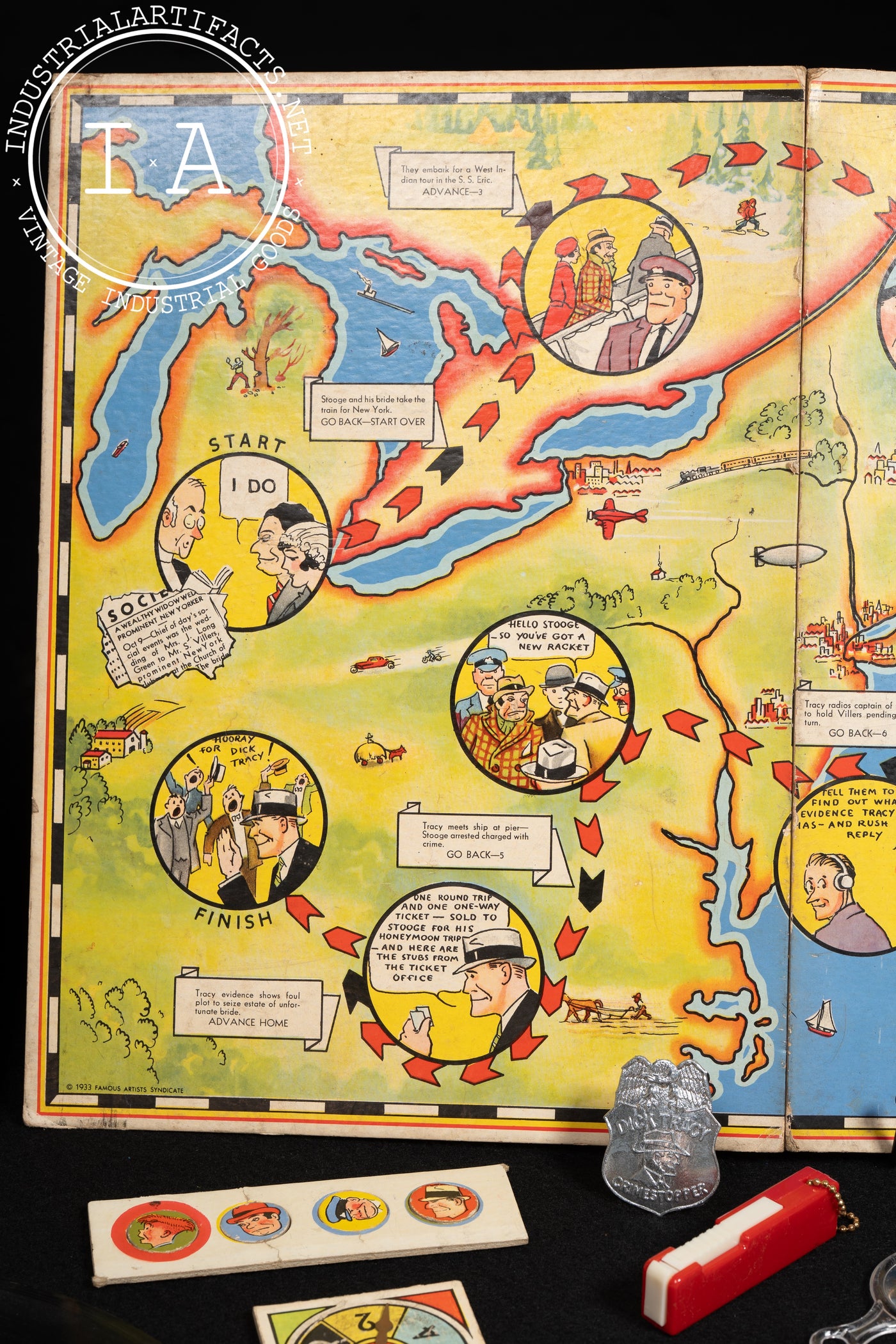 Dick Tracy Collectibles Lot - Crimestoppers Kit, Detective Game, and Vinyls