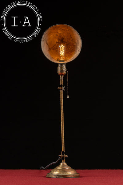 Early 20th Century Brass Articulating Desk Lamp with Dome Shade by Faries