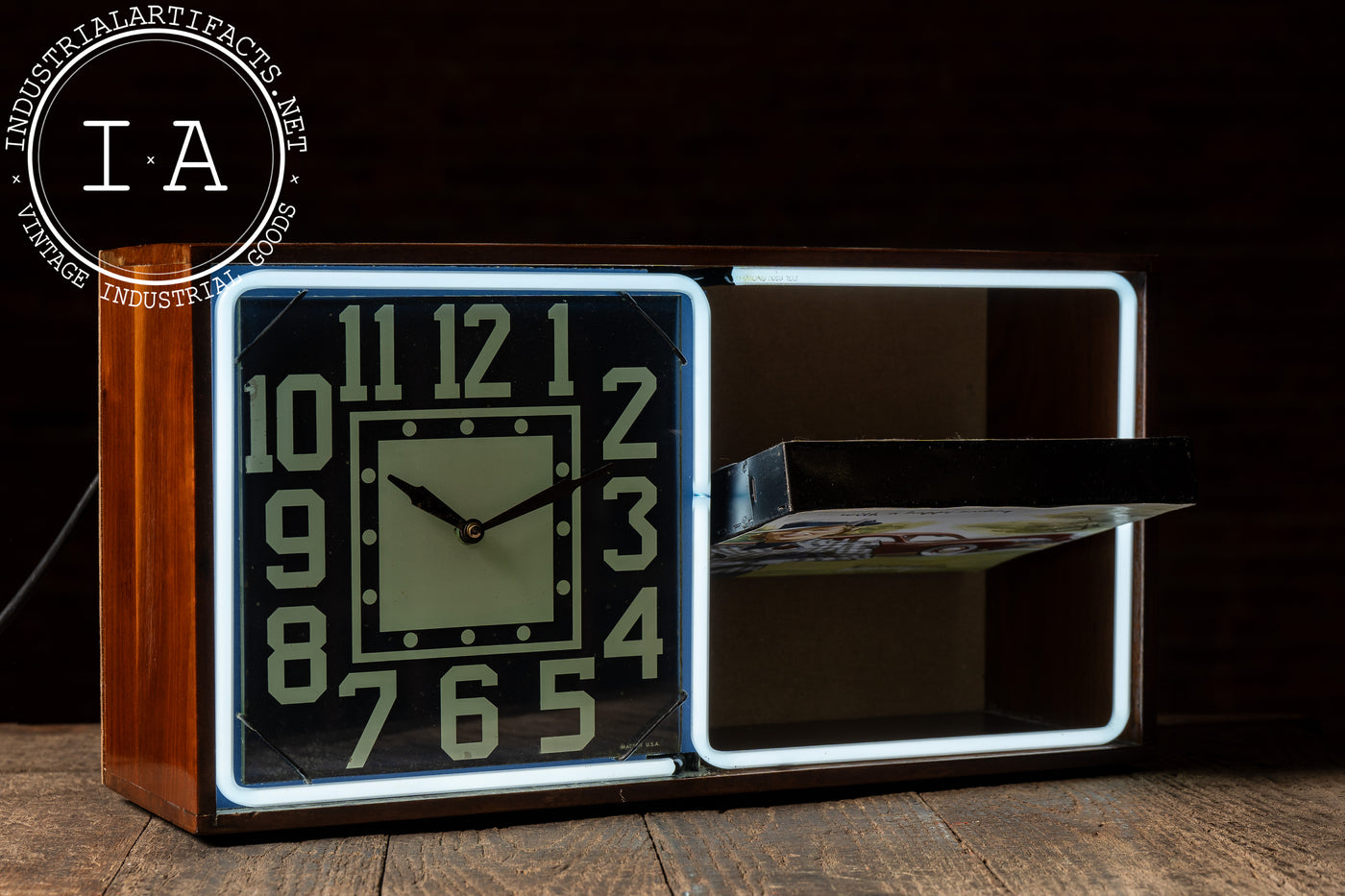 Vintage Neon Revolving Advertising Clock by Electric Ad Clock