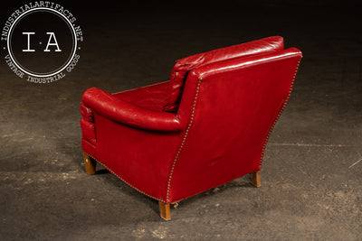 Vintage Tufted Leather Lounge Chair in Candy Apple Red