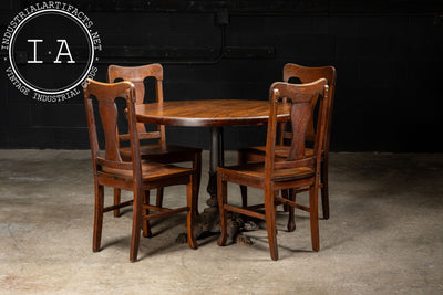Late 19th Century Oak Poker Table With Four Chairs