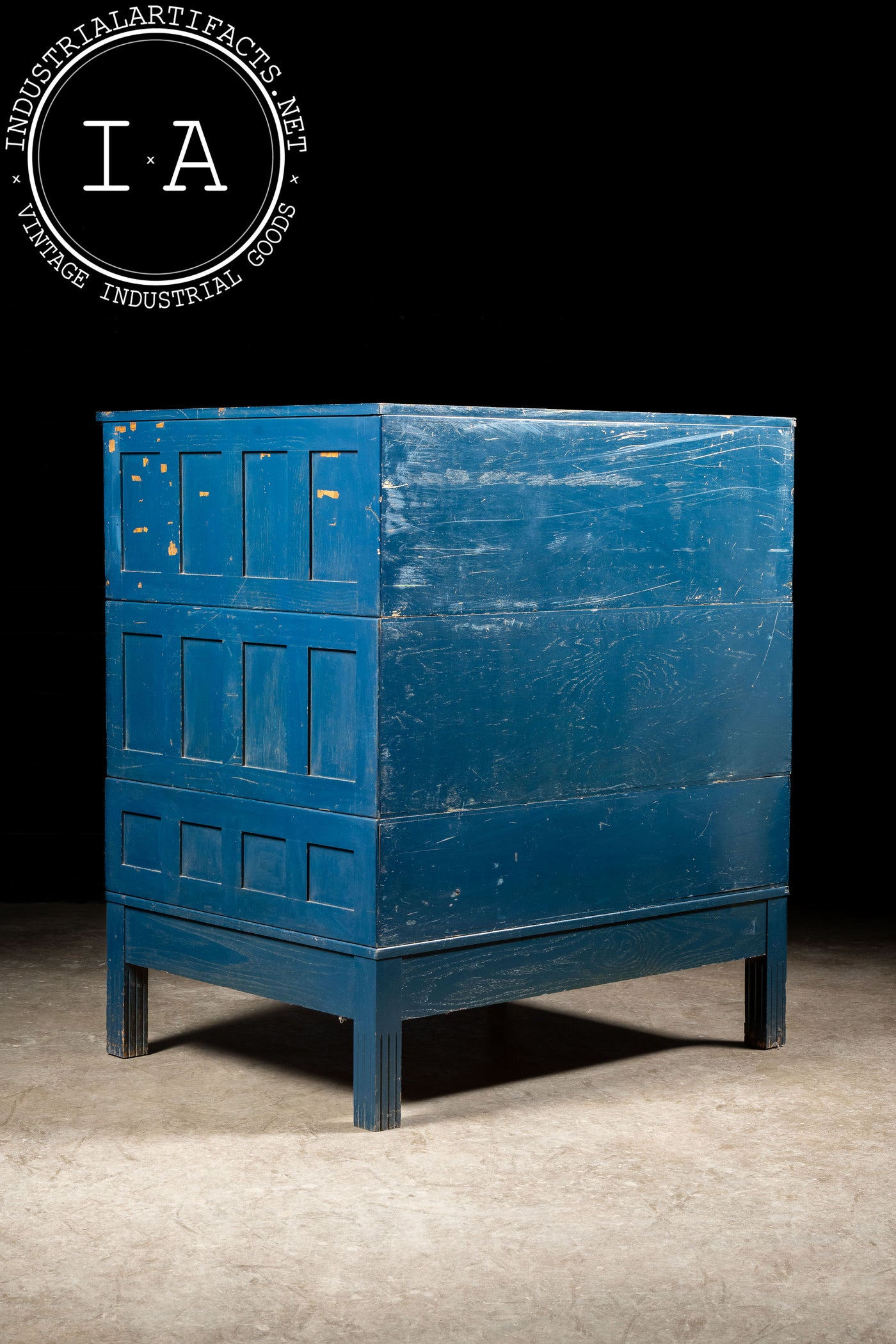 Antique Painted Oak Flat File Cabinet in Blue