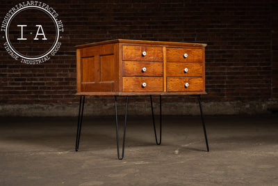 Vintage Quarter-Sawn Oak Six Drawer Cabinet on Hairpin Legs