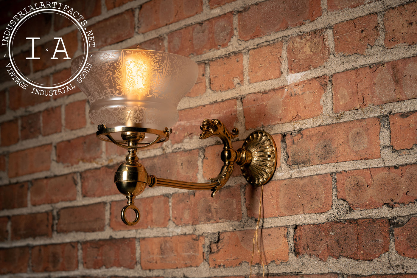 Victorian Revival Figural Brass Wall Sconce with Dragon Motif