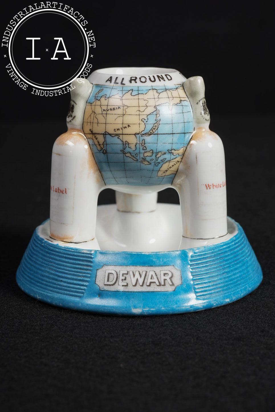 Dewar’s White Label Figural Globe Ceramic Match Holder