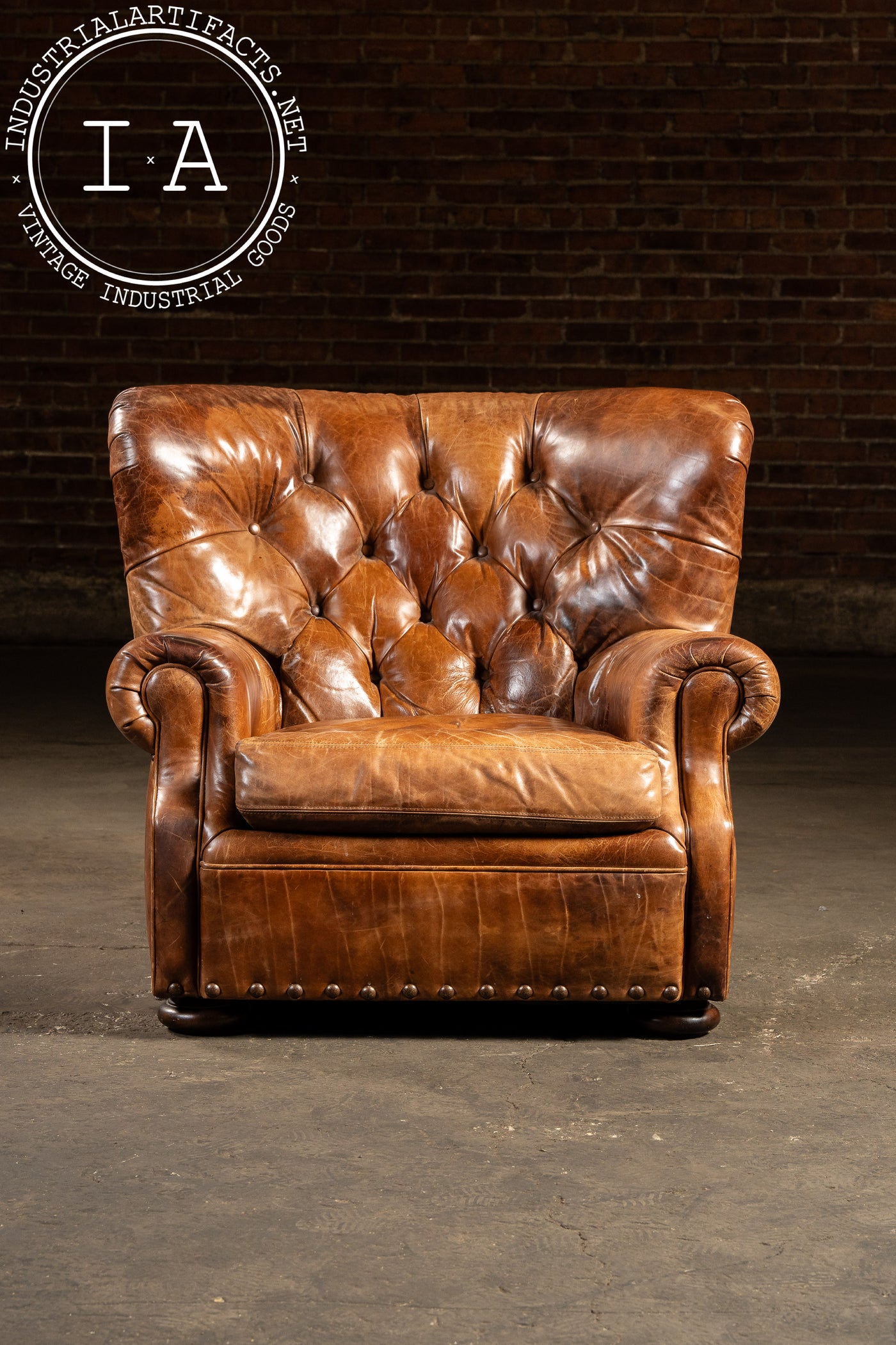Full Grain Leather Churchill Chair with Ottoman by King Hickory in Brown