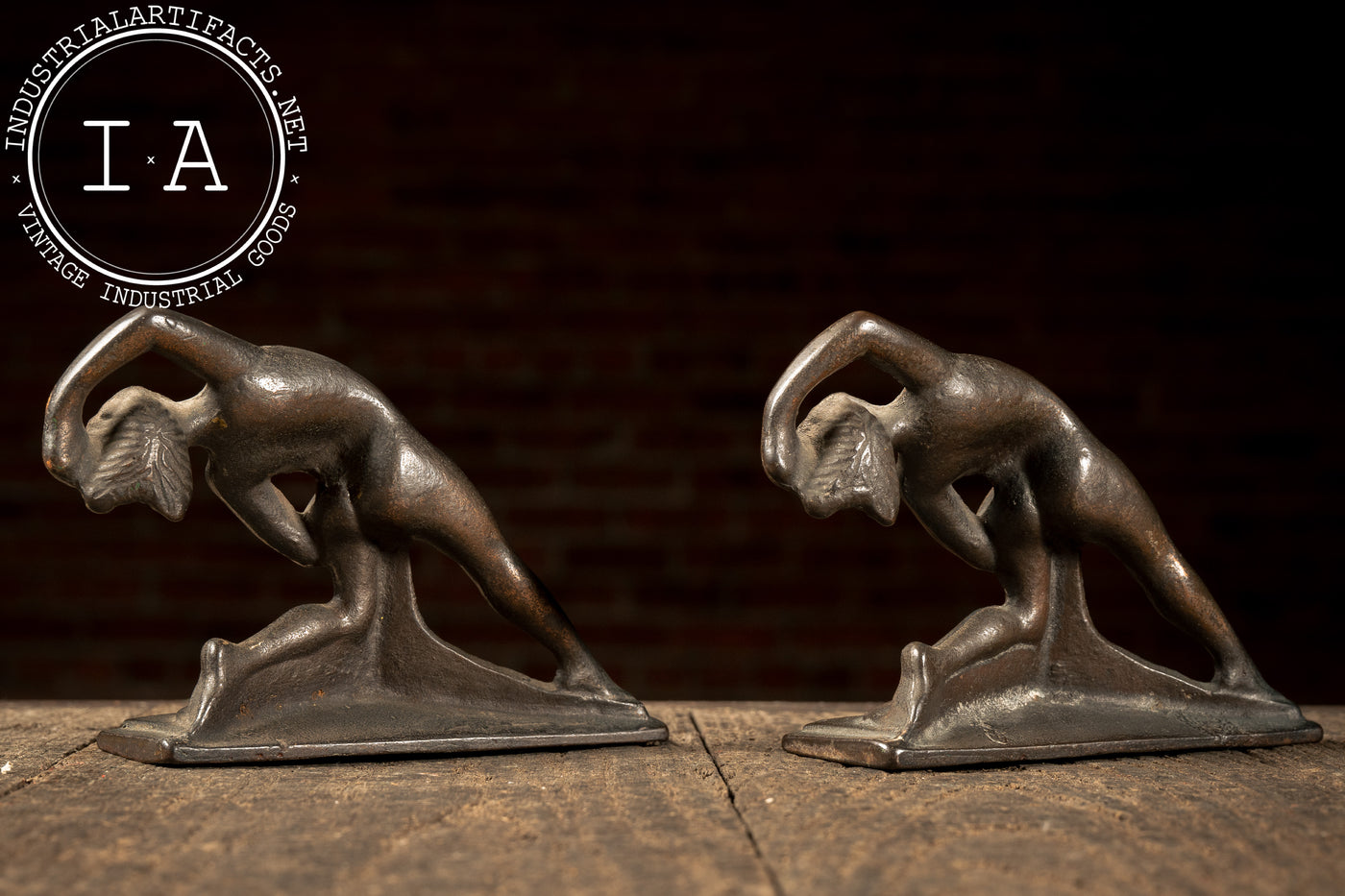Pair of Vintage Cast Iron Figural Nude Art Deco Bookends