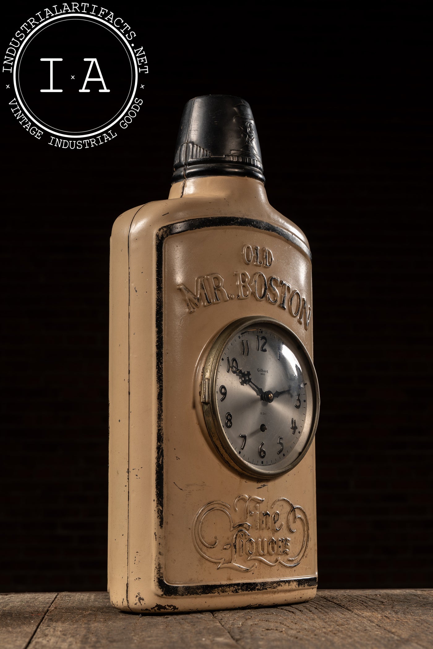 c. 1940s Old Mr. Boston Advertising Bottle Display w. Gilbert 8-Day Clock