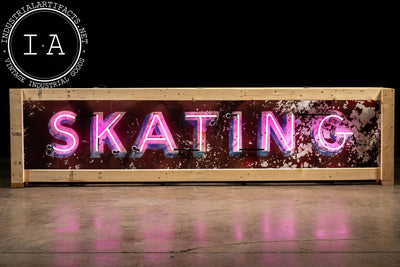 Vintage "Skating" Painted Tin Neon Sign