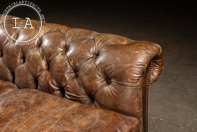 Leather Chaise Lounge on Casters in Brown