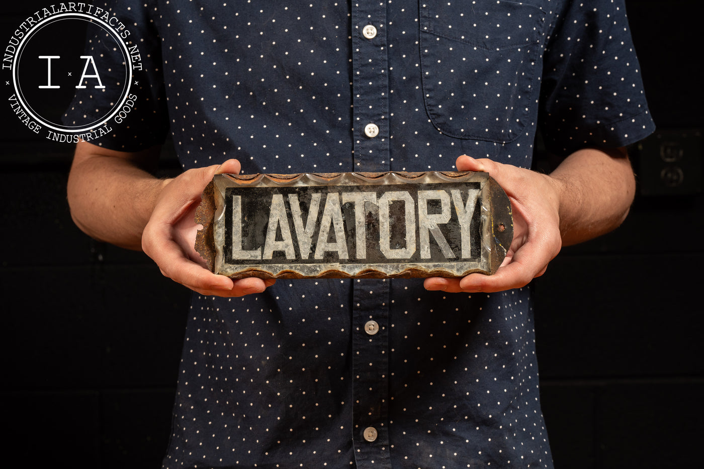 Early 20th Century Scalloped Glass Lavatory Sign