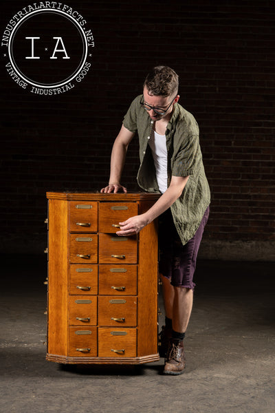 Early 20th Century Oak 40-Drawer Revolving Parts Cabinet