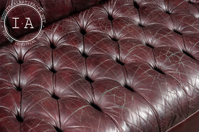 Deep Oxblood Leather Chesterfield Sofa with Nailhead Trim