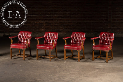 Set Of Four Tufted Leather Bankers Chairs in Red