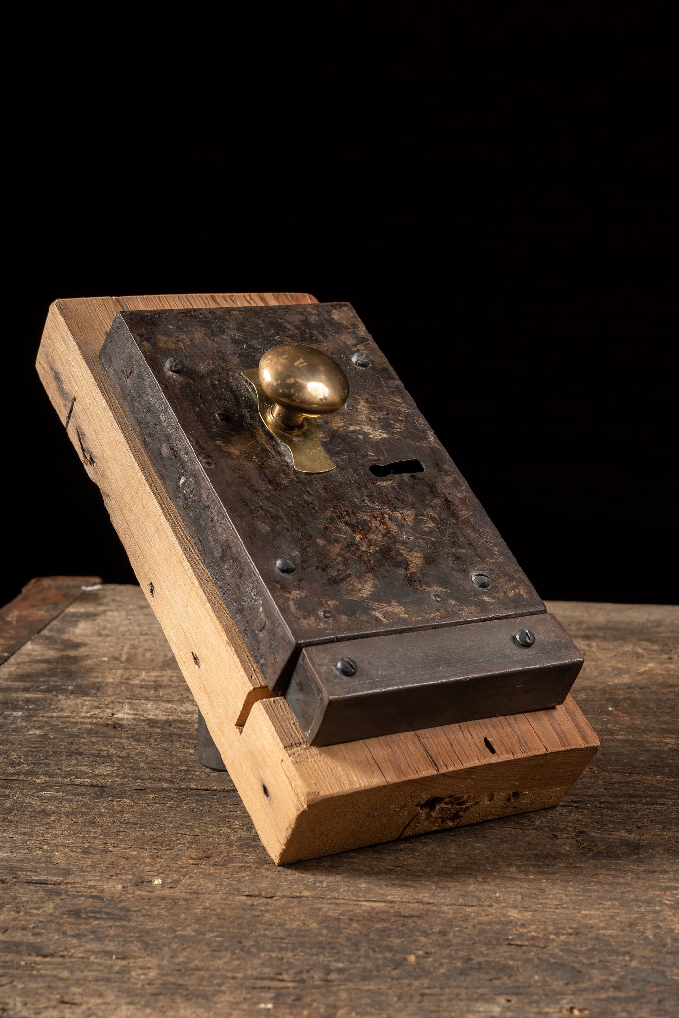 19th Century Mortise Lock Demonstration Model with Brass Knob and Skeleton Key