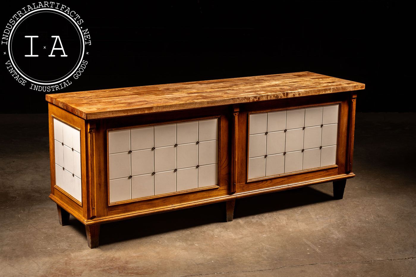 Early 20th Century Bromann Bros. Butcher Shop Counter with Milk Glass Tiles