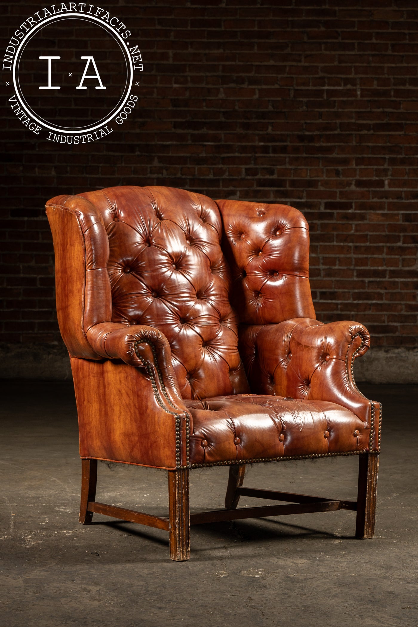 Tufted Vinyl Chesterfield Wingback Armchair in Brown