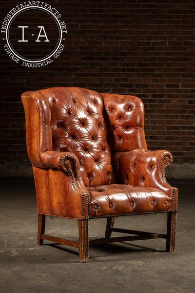 Tufted Vinyl Chesterfield Wingback Armchair in Brown