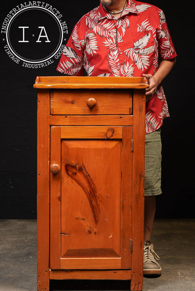 Antique Rustic Pine One-Door Cabinet