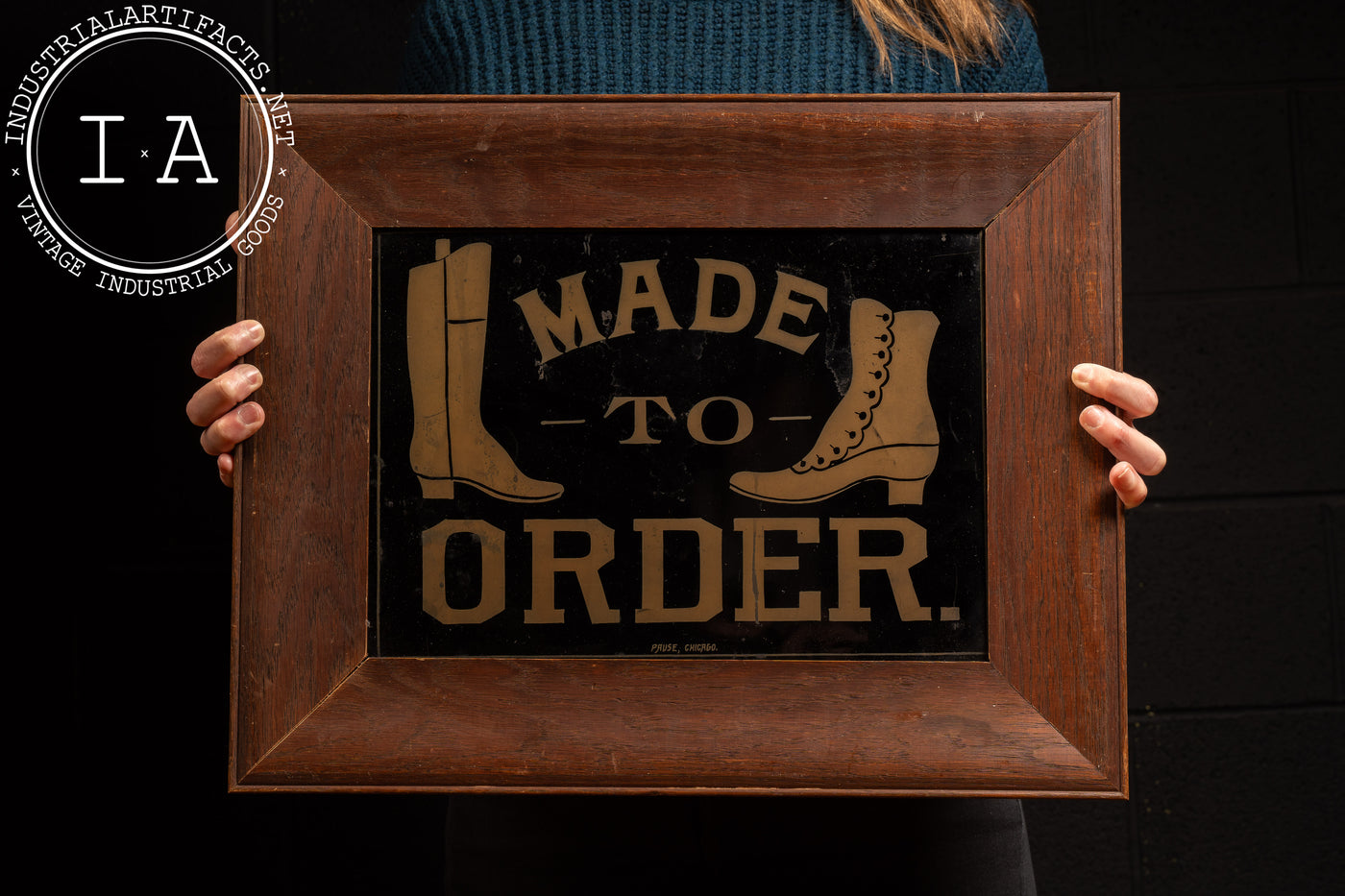 Early 20th Century Framed "Made To Order" Crystalloid Sign