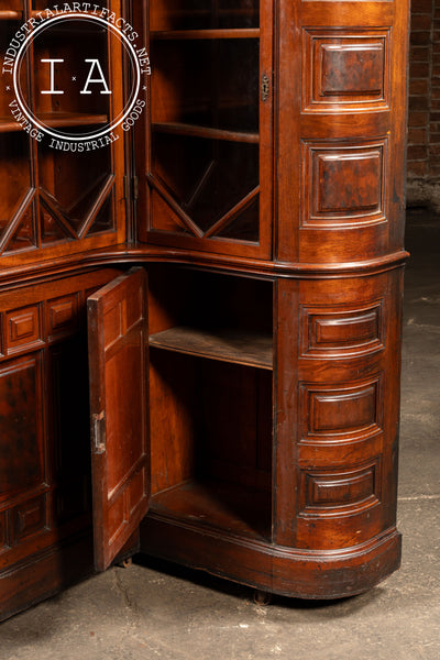c. 1850 English Mahogany Renaissance Revival Corner Library Cabinet
