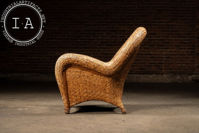 Vintage "Malabar" Rattan Lounge Chair and Ottoman by Pottery Barn