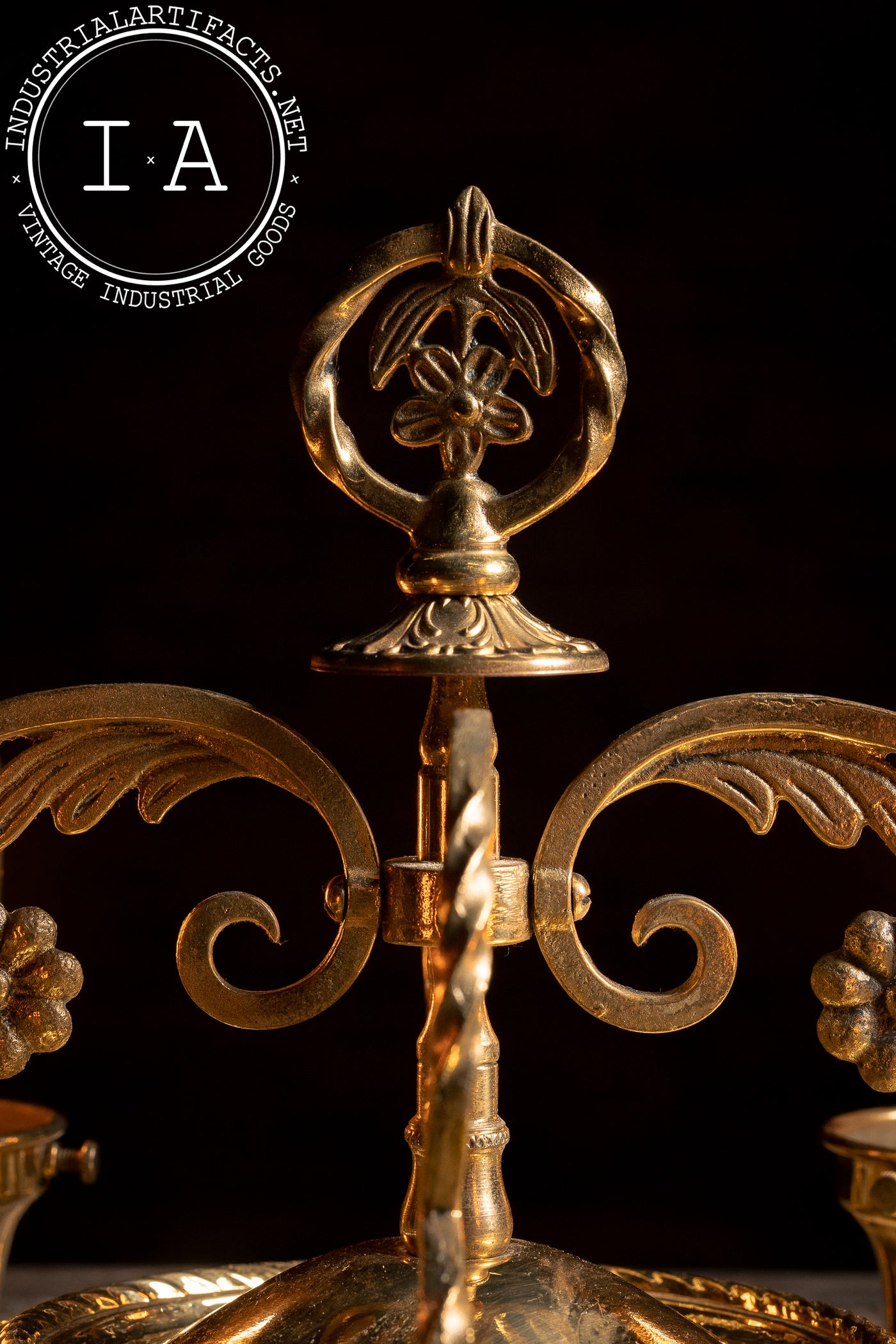 Vintage Four-Lamp Flush Mount Brass Light Fixture with Floral Motif