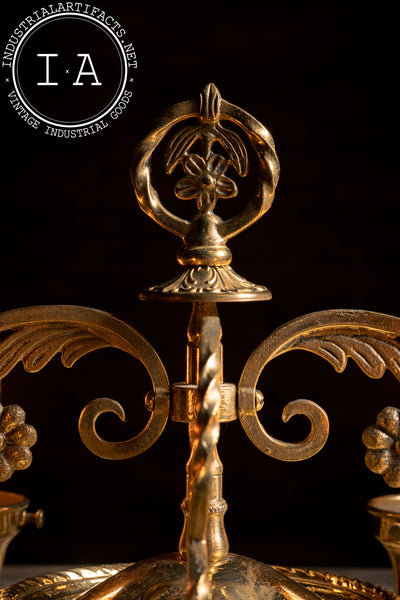 Vintage Four-Lamp Flush Mount Brass Light Fixture with Floral Motif
