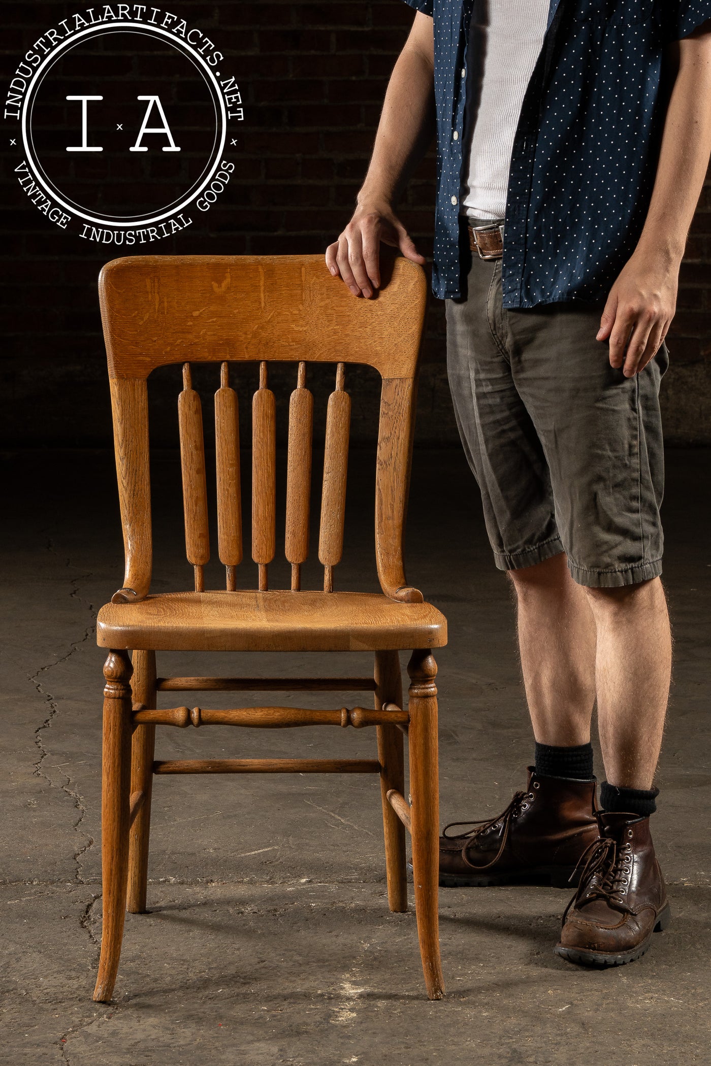 Antique Quarter-Sawn Oak Dining Chair with Cast Iron Bracings