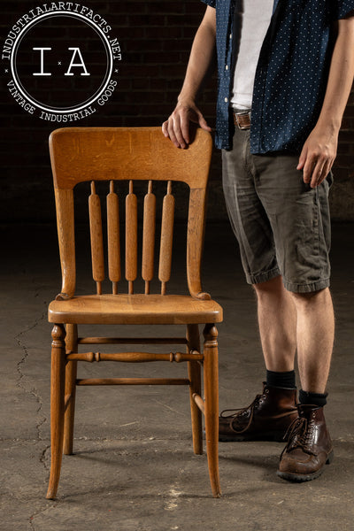 Antique Quarter-Sawn Oak Dining Chair with Cast Iron Bracings