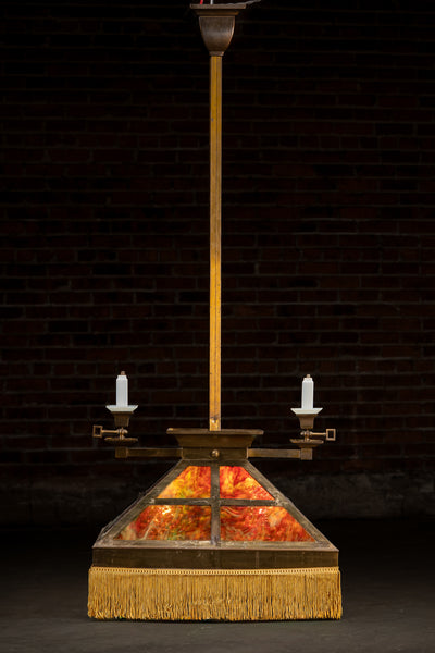 Antique Arts & Crafts Slag Glass Parlor Lamp with Keyed Sconces