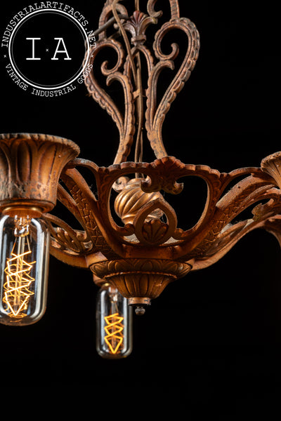Vintage Art Nouveau-Inspired Cast Iron Ceiling Fixture by Virden