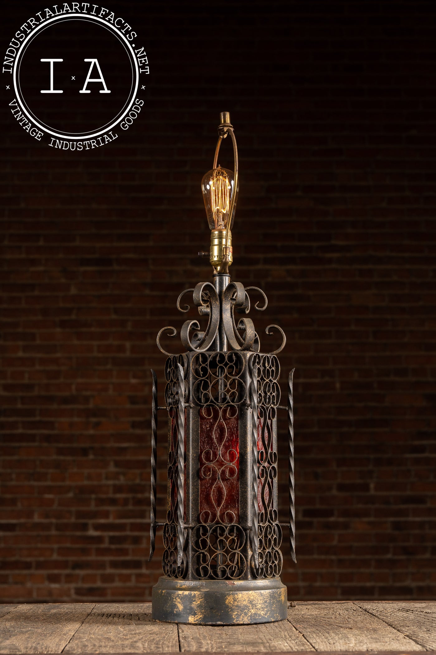 Vintage Spanish Revival Wrought Iron Table Lamp with Mica Shade Panels